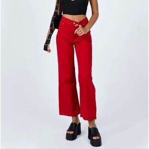 NWOT Princess Polly Denver Red High Rise Wide Leg Denim Jeans Women's 6US